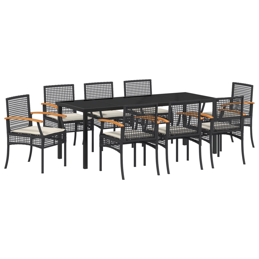 Set da Pranzo da Giardino di 9 Pezzi con Cuscini - Polyrattan Nero