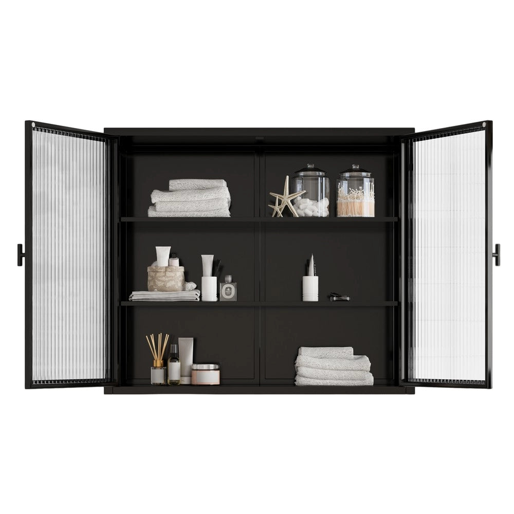 Mobile da ingresso a muro ¨C Minimal ¨C Bianco e nero, vetro trasparente, 3 ripiani, 70 cm, salvaspazio
