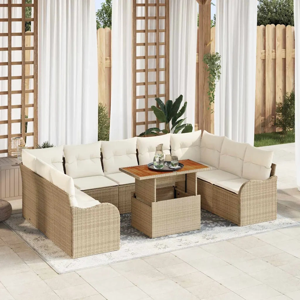 Set Divano da Giardino con cuscino 10 pcs beige e panna