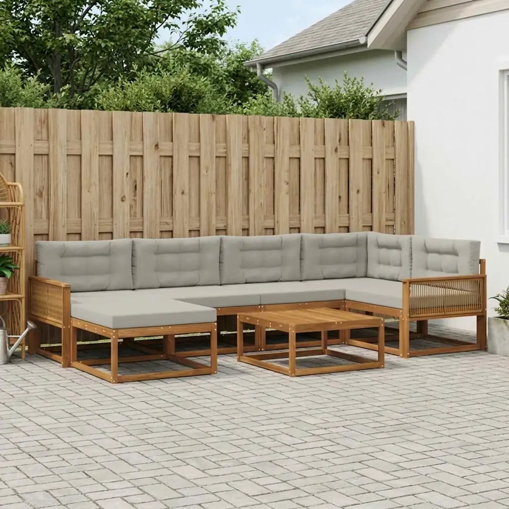 Set di divani da esterno 7 pcs Naturale e Grigio Chiaro