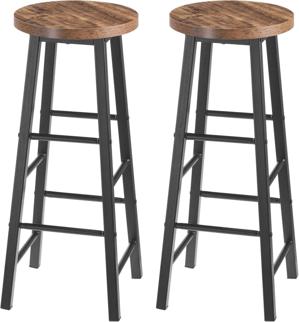 Set Mobili da Bar Tavolo con 2 Sgabelli Alti Arredo per Cucina in Acciaio Legno, Tavolo Cucina 60 x 60 x 100 cm, Marrone rustico + Nero