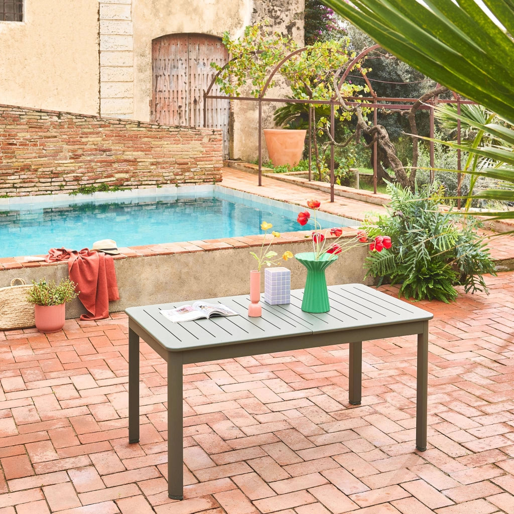 Tavolo da giardino allungabile in alluminio, 6 posti, verde kaki