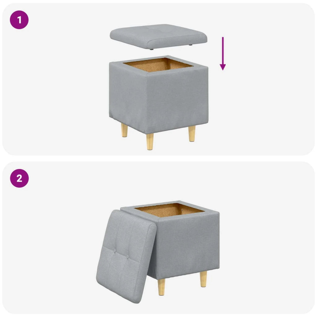 Pouf con Storage Grigio chiaro 40 x 40 x 45 cm Tessuto