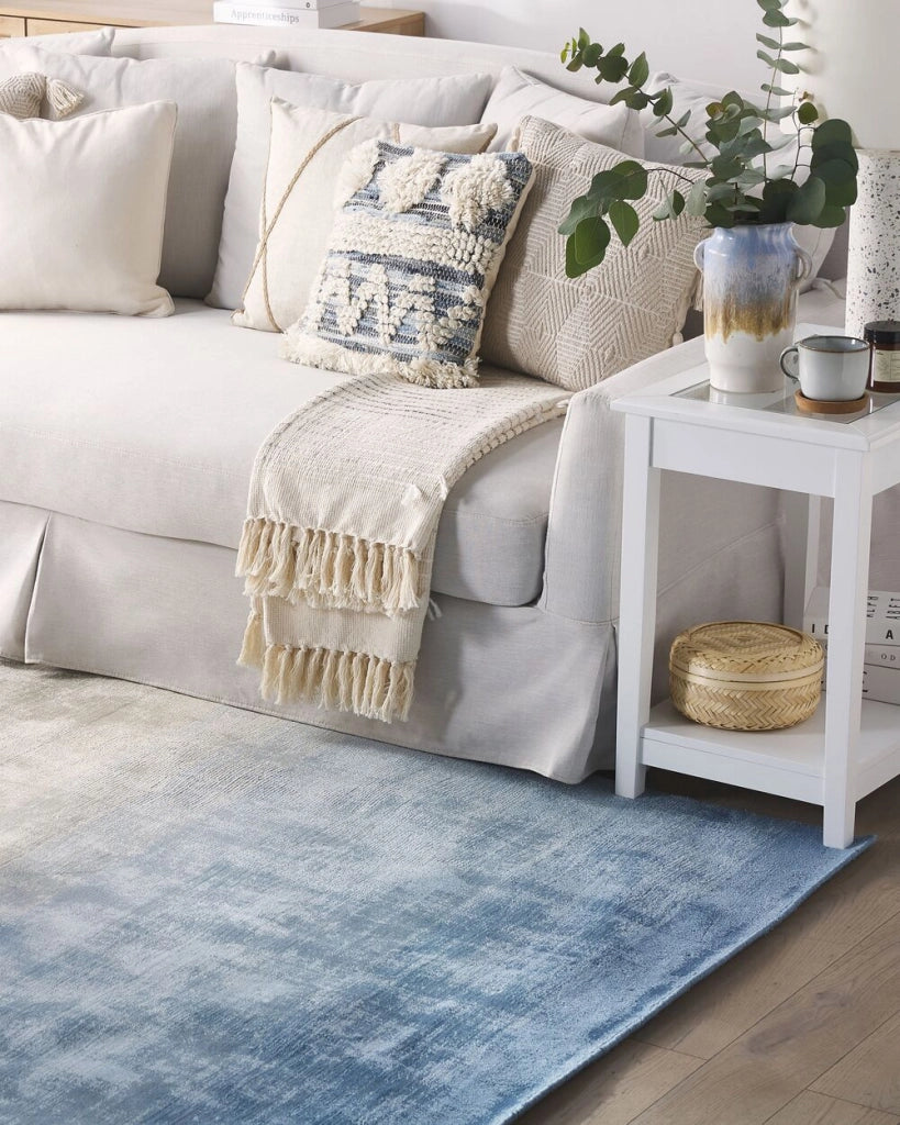 Tappeto Grigio con Blu 140 x 200 cm Effetto Ombre Viscosa Soggiorno Moderno