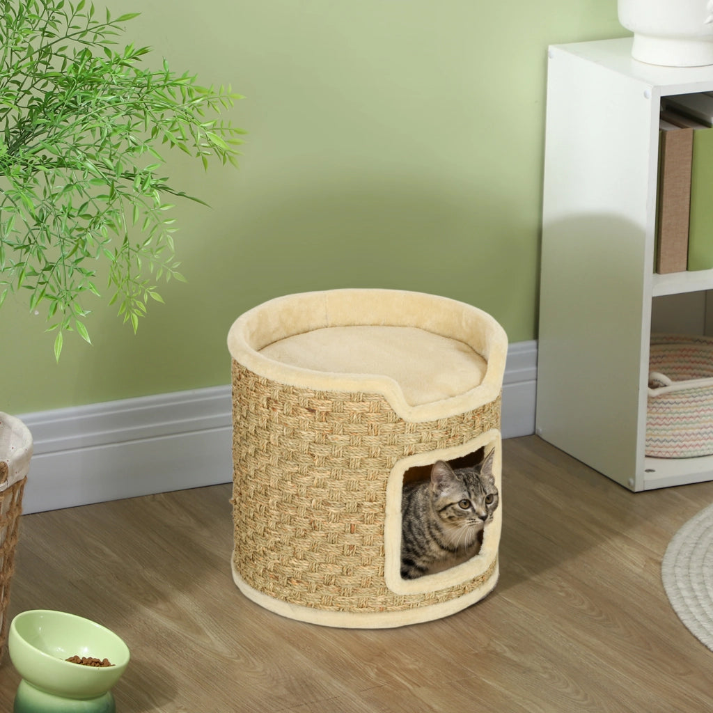 Tiragraffi per Gatti con Area Gioco e Riposo ¨C zephmum ¨C Peluche 38x37 cm Khaki-Beige