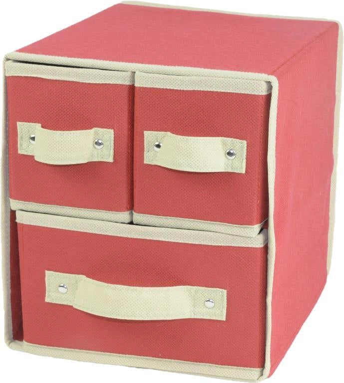 Cassettiera organizzatore box in tnt 3 cassetti ciliegio 25 x 25 x 21 cm