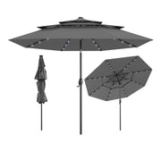 Ombrellone da giardino inclinato 313 x 248 cm con 32 luci LED e tettuccio ventilato a 3 livelli in poliestere grigio 20_0012992