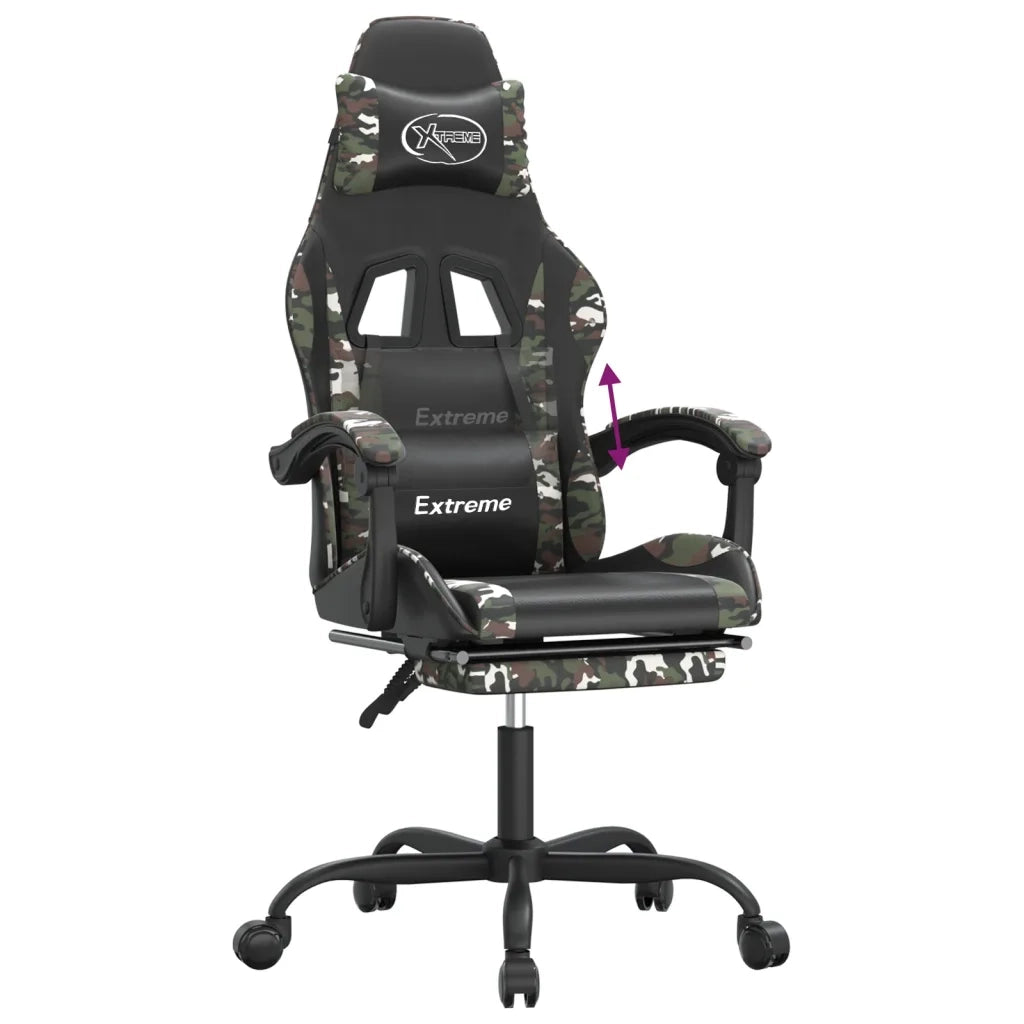 vidaXL Sedia da Gaming con Poggiapiedi Nero e Mimetico in Similpelle