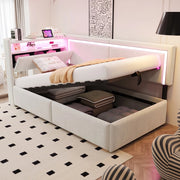Letto Imbottito Contenitore con LED ¨C Xylo ¨C Velluto Beige 90x200