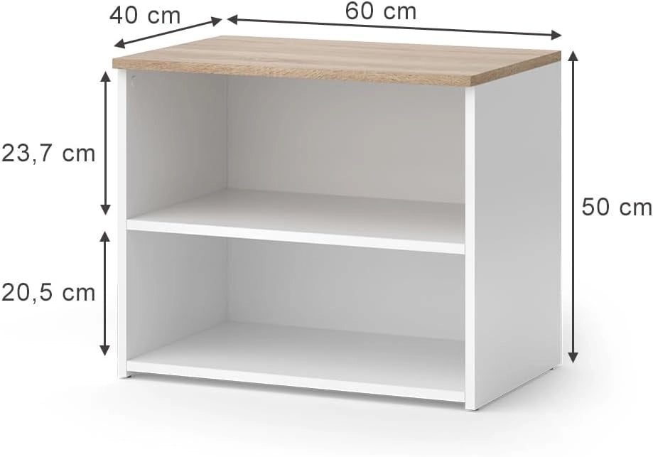 Mobile tv Wido, Bianco/Sonoma, 60 x 50 cm con 2 scomparti, adatto come supporto TV con passacavi