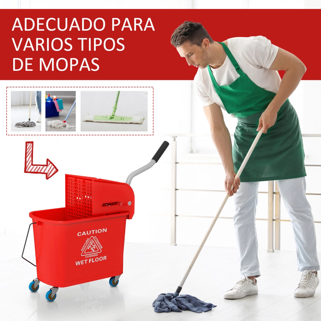 Secchio per Fregona 20L con Ruote e Scolapiatti ¨C Zephmum ¨C Rosso 60x27x70,5 cm