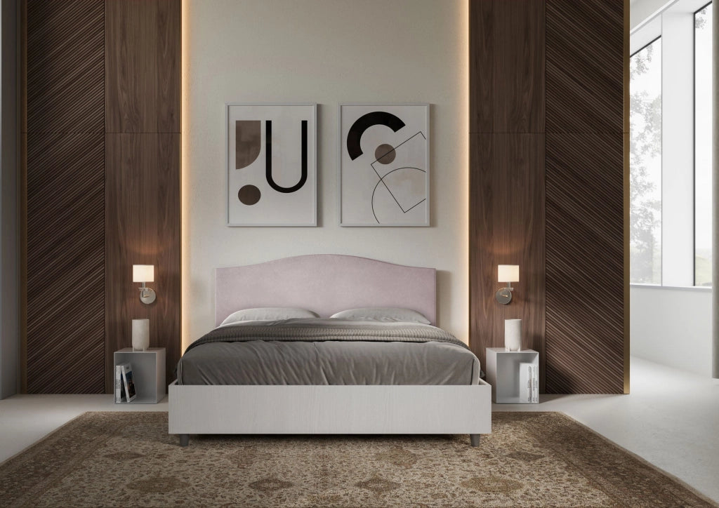 Letto matrimoniale senza rete 160x200 bianco frassino testata microfibra ocra Grace