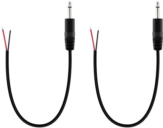 Connettore jack mono 2-polare 1/8" per riparazione di cavi audio - Set da 2 con cavo di 25 cm con connettore a fine aperto per uso su apparecchiature 35 mm