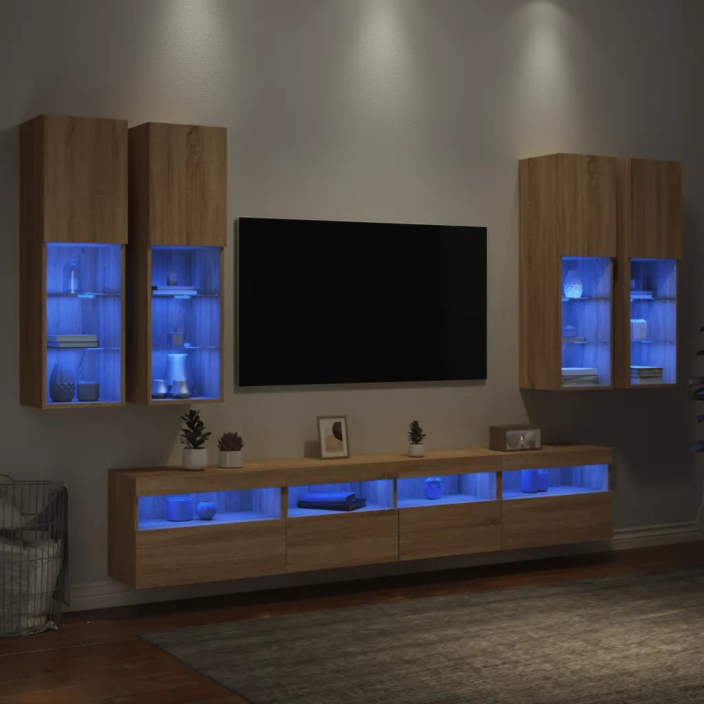 Set Mobili TV a Muro 7 pz con Luci LED Rovere Sonoma 3216773