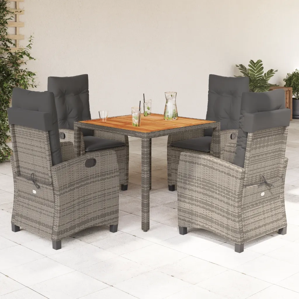 Set da Pranzo da Giardino 5 pz con Cuscini in Polyrattan Grigio 3212672