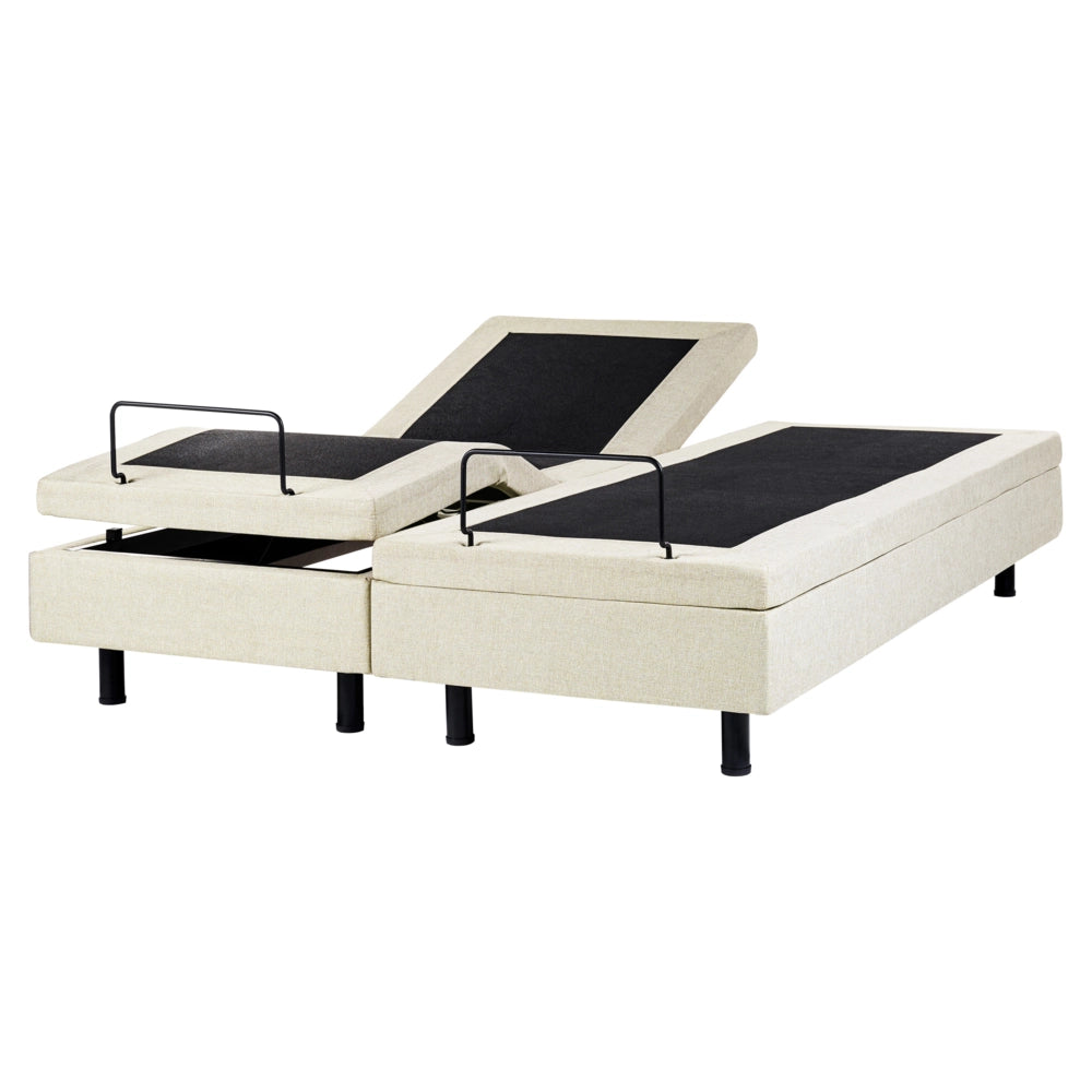 Letto elettrico matrimoniale tessuto beige regolabile con telecomando senza testiera 160x200 cm stile moderno