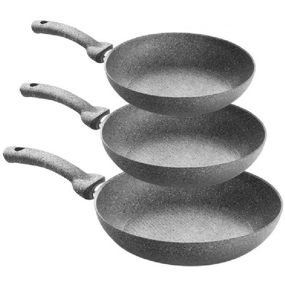Trade Shop - Set 3 Padelle In Pietra Antiaderenti Regina Di Pietra Diametro 20 - 24 - 28 Cm -