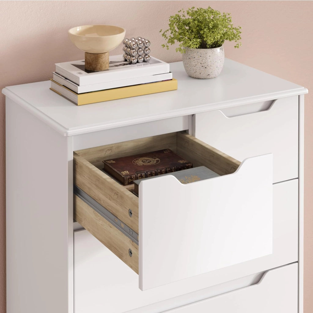 Cassettiera Camera da Letto con 5 cassetti, settimino camera da letto,Moderno e Salvaspazio per la Camera da Letto Soggiorno e Ingresso, 94 x 72 x 41 cm,Bianco