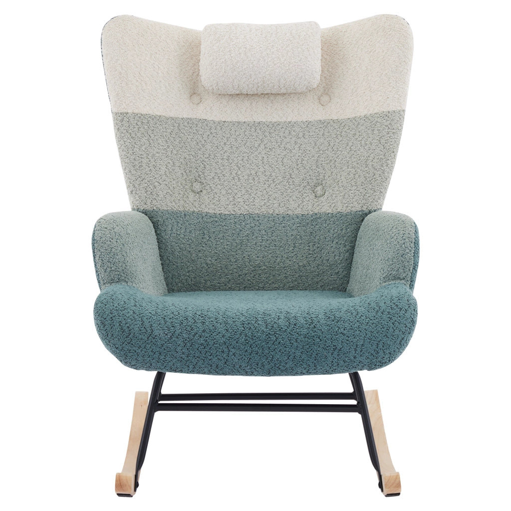 Poltrona Dondolo Boucl¨¦ con Poggiapiedi ¨C Xylo ¨C Patchwork, Gambe in Legno
