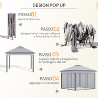 Gazebo da Esterno 330x330x280 cm Pieghevole ad Altezza Regolabile con Zanzariere Grigio