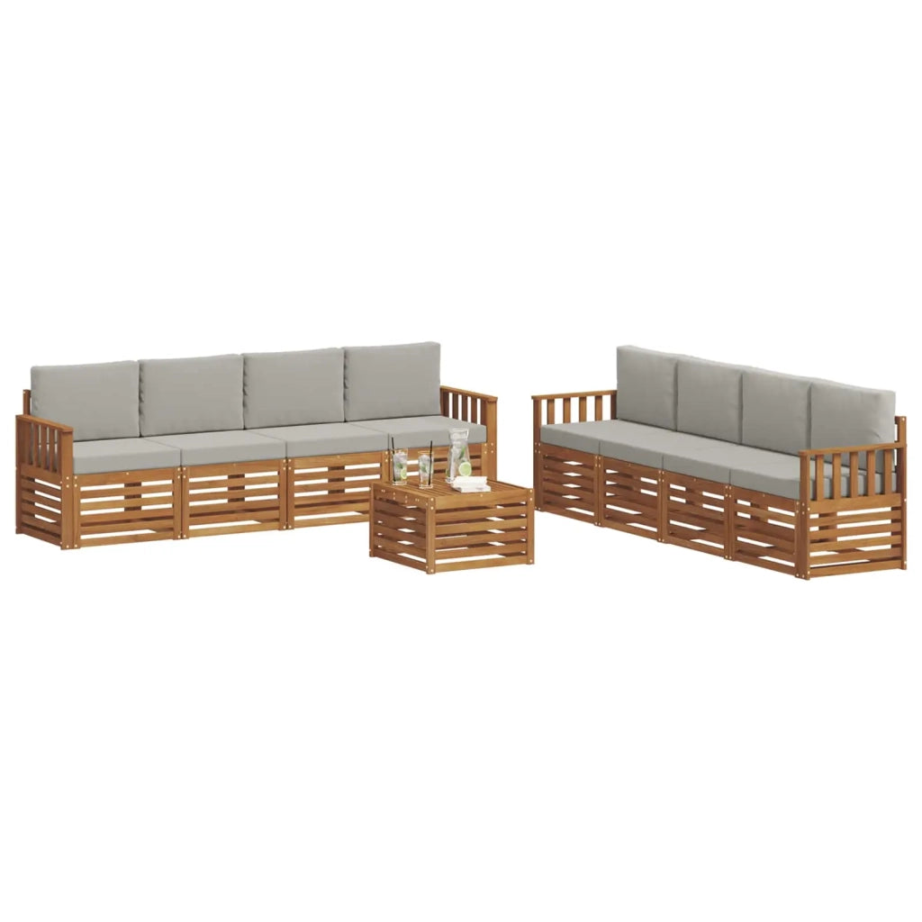Set divani con cuscino 9 pcs Grigio Naturale e Chiaro