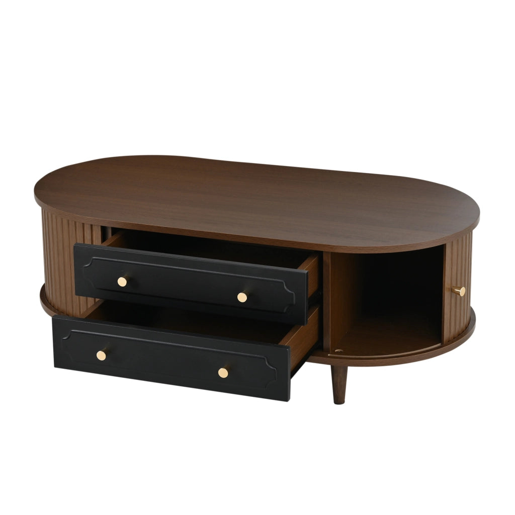 Tavolino da salotto 100 x 50 x 36 cm in effetto noce con 2 cassetti e 2 ante a rullo
