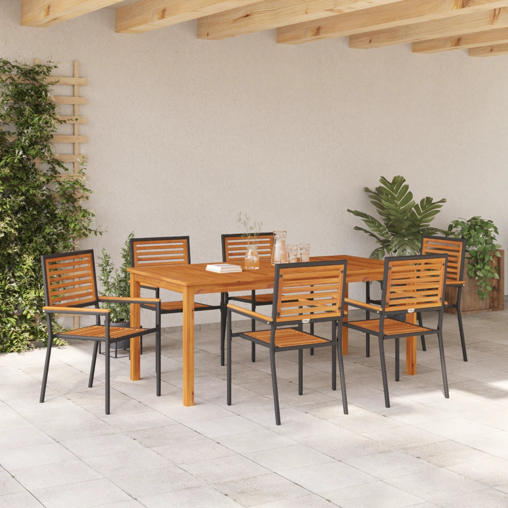 Set pranzo giardino 7 pezzi in rattan poli nero e acacia
