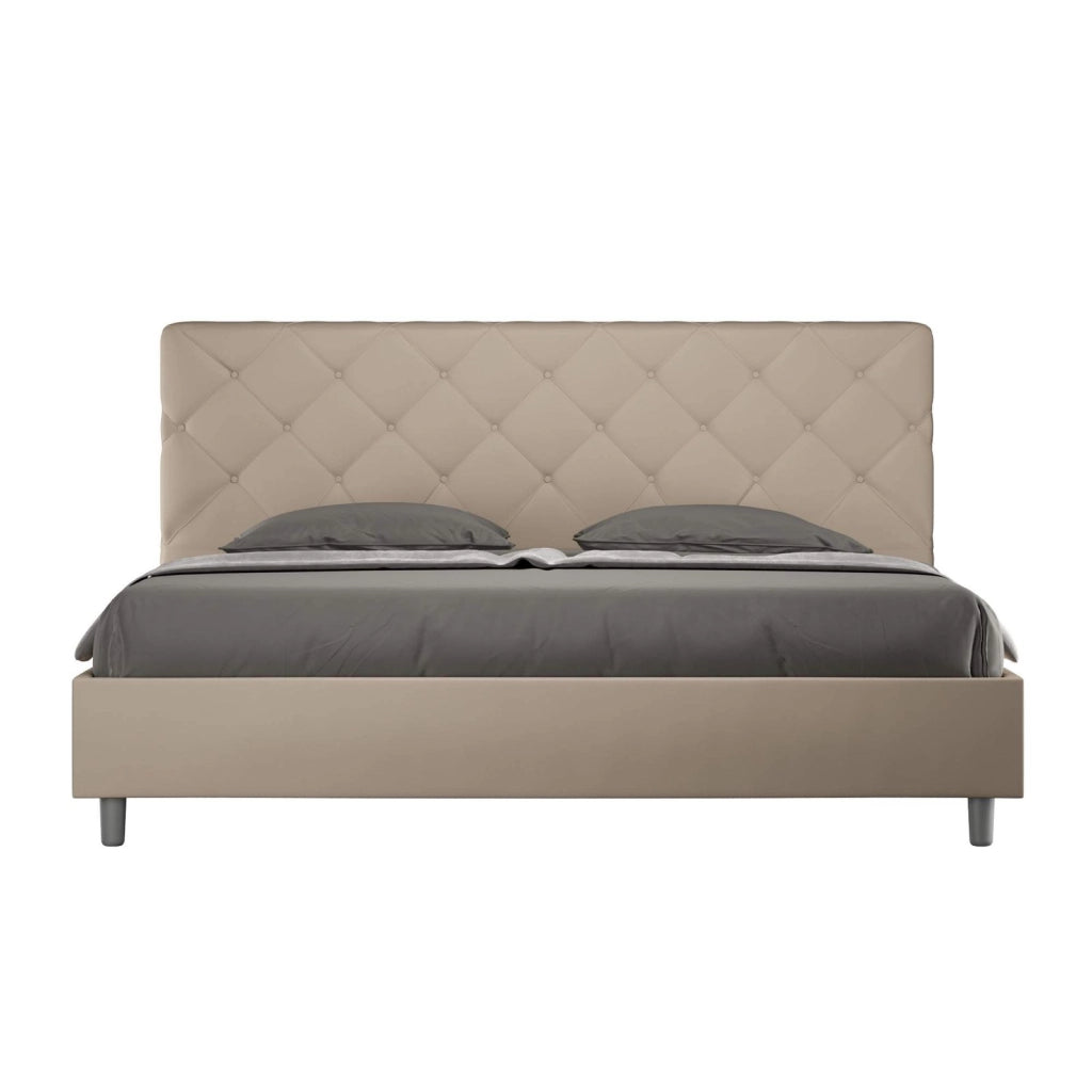 Letto con rete imbottito 180x200 similpelle tortora Priya