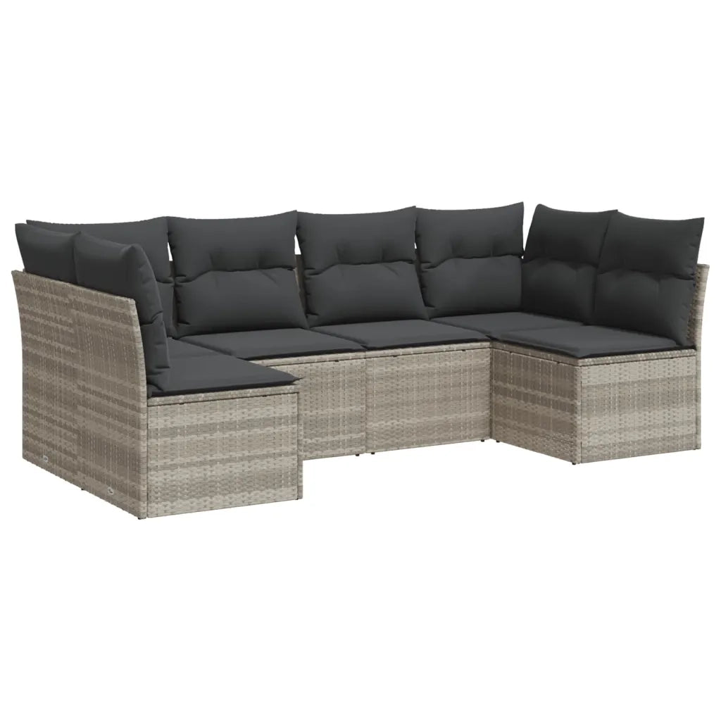 Set Divano da Giardino 6pz | Set Salotto da Giardino con Cuscini Grigio Chiaro Polyrattan