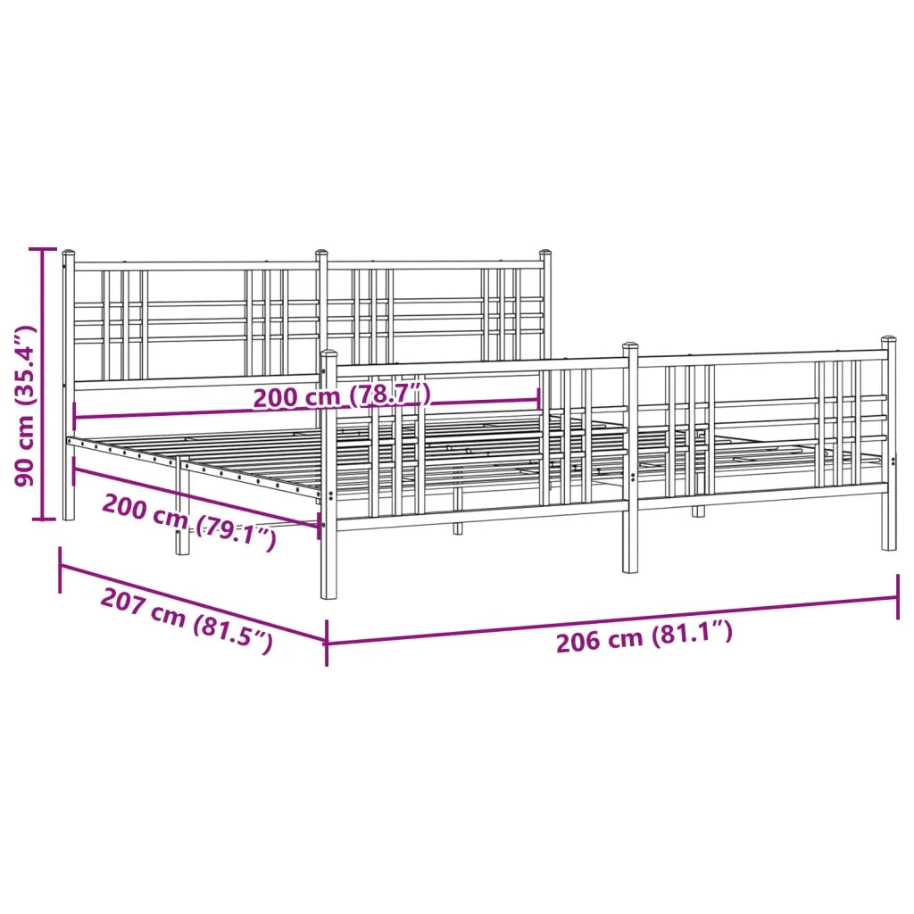 Letto matrimoniale | Letto per adulti | Giroletto con Testiera e Pediera Metallo Bianco 200x200 cm