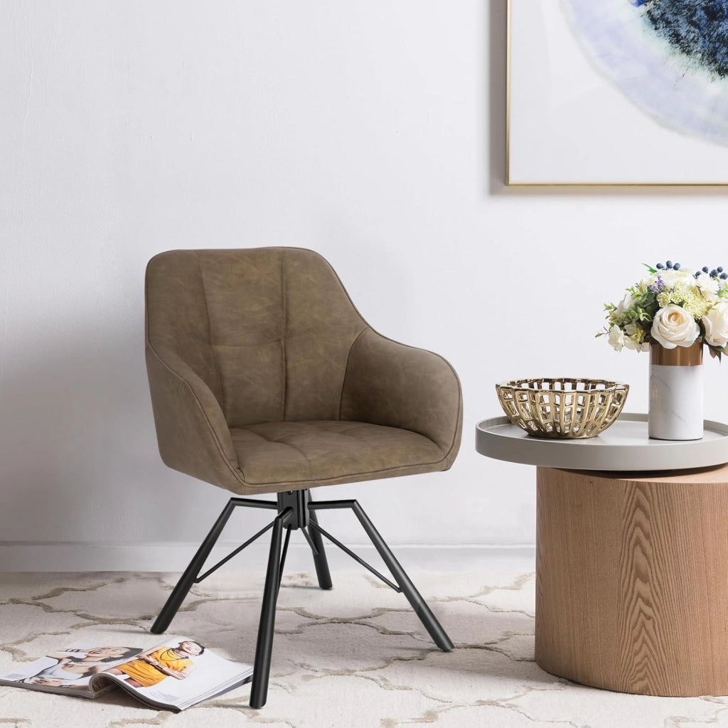 Sedia per Sala da Pranzo Girevole a 360°, Sedia da Cucina Imbottita con Gambe in Metallo, Poltroncina in Similpelle per Camera da Letto, Soggiorno, Marrone, BH366br-1