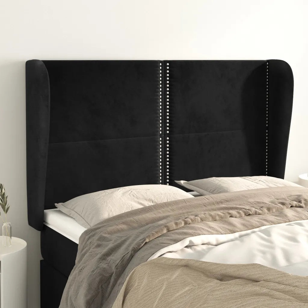 Testiera | Testata ad Orecchio Nera 147 x 23 x 118/128 cm in Velluto