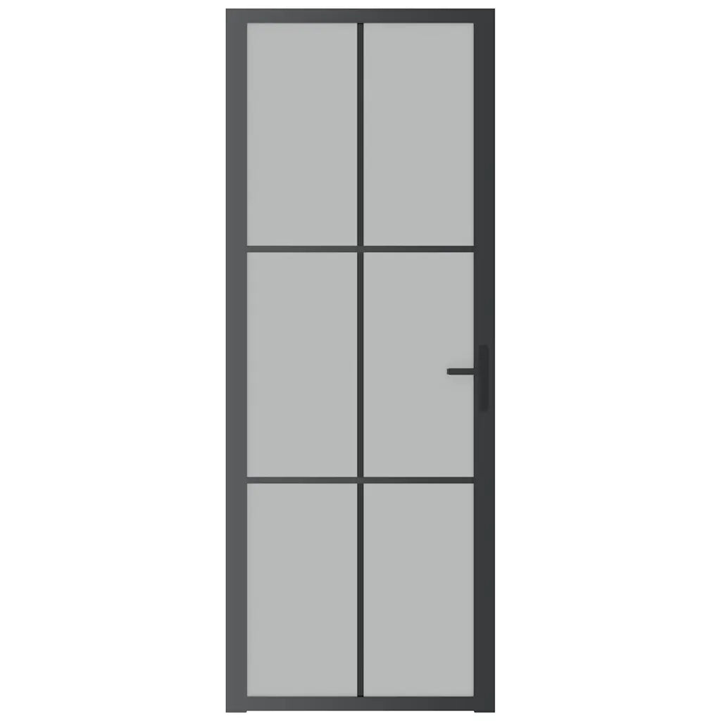 Porta Interna 76x201,5 cm Nero Opaco Vetro e Alluminio