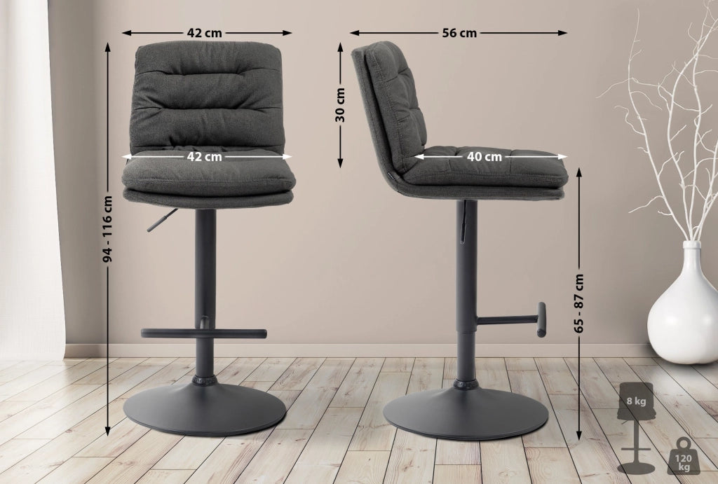 2er Set Barhocker Damar Stoff schwarz