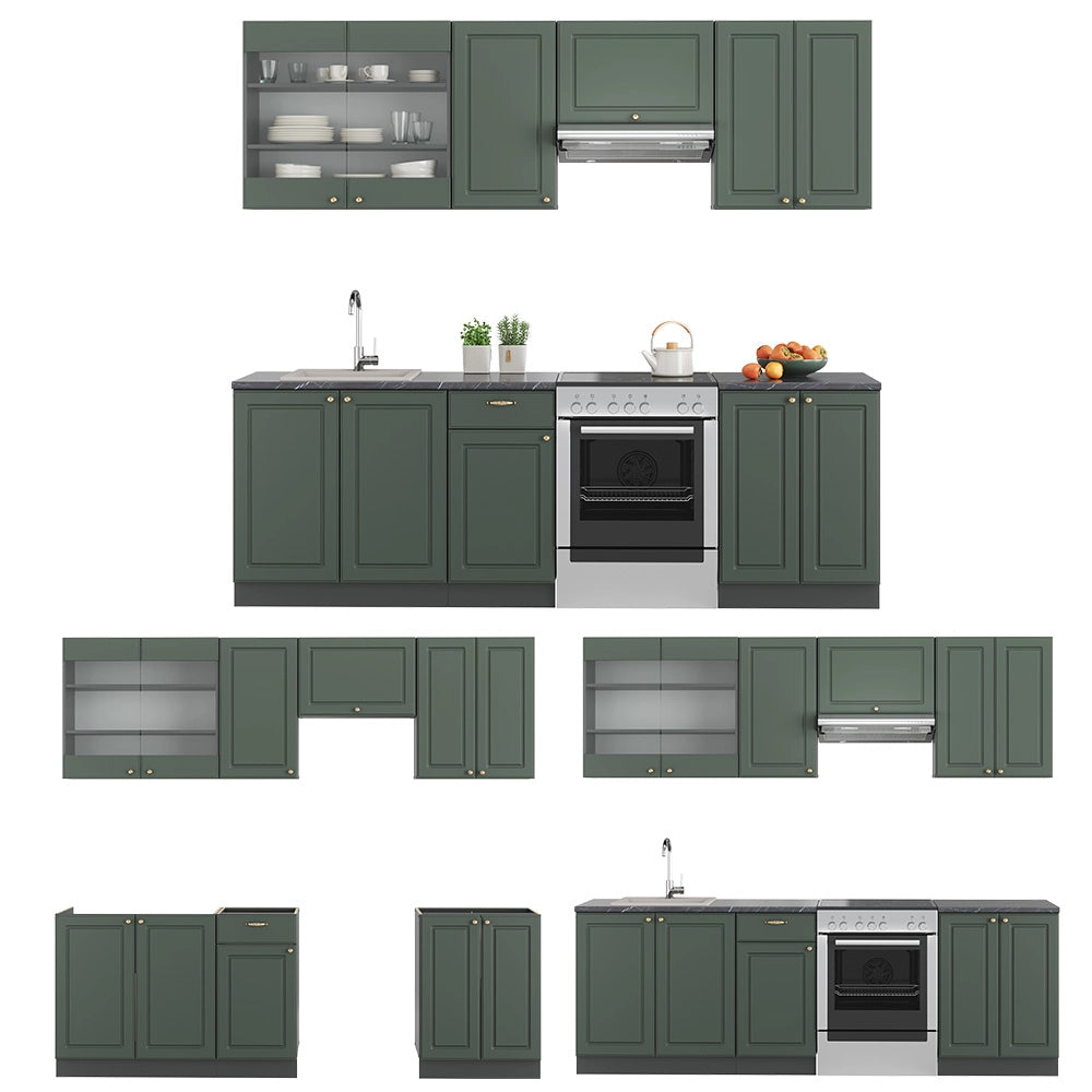 Cucina componibile Fame-Line Verde-oro rustico/Antracite 240 cm, PL Rovere Vicco