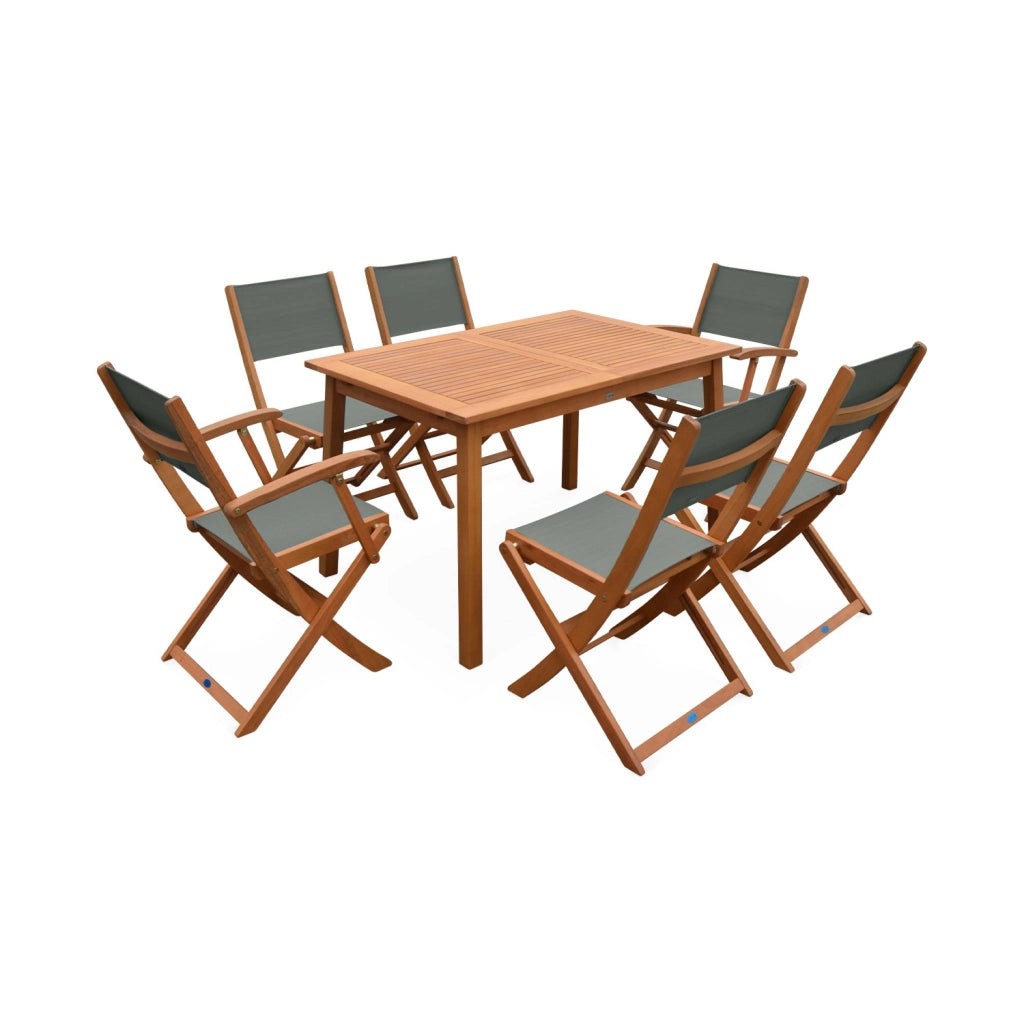 Set tavolo da giardino rettangolare allungabile in legno con 6 sedie,
