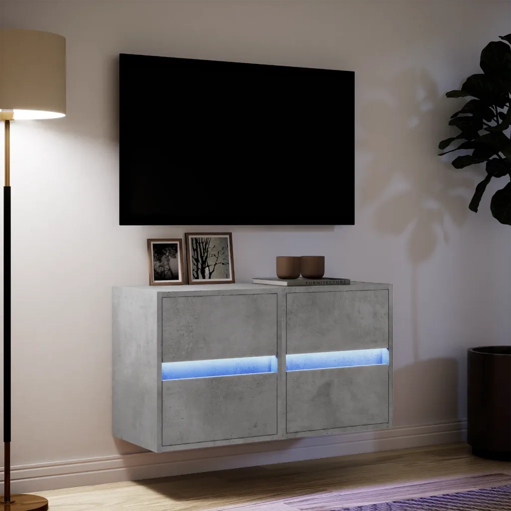 vidaXL Mobili TV a Parete con Luci LED 2pz Grigio Cemento 41x31x45 cm