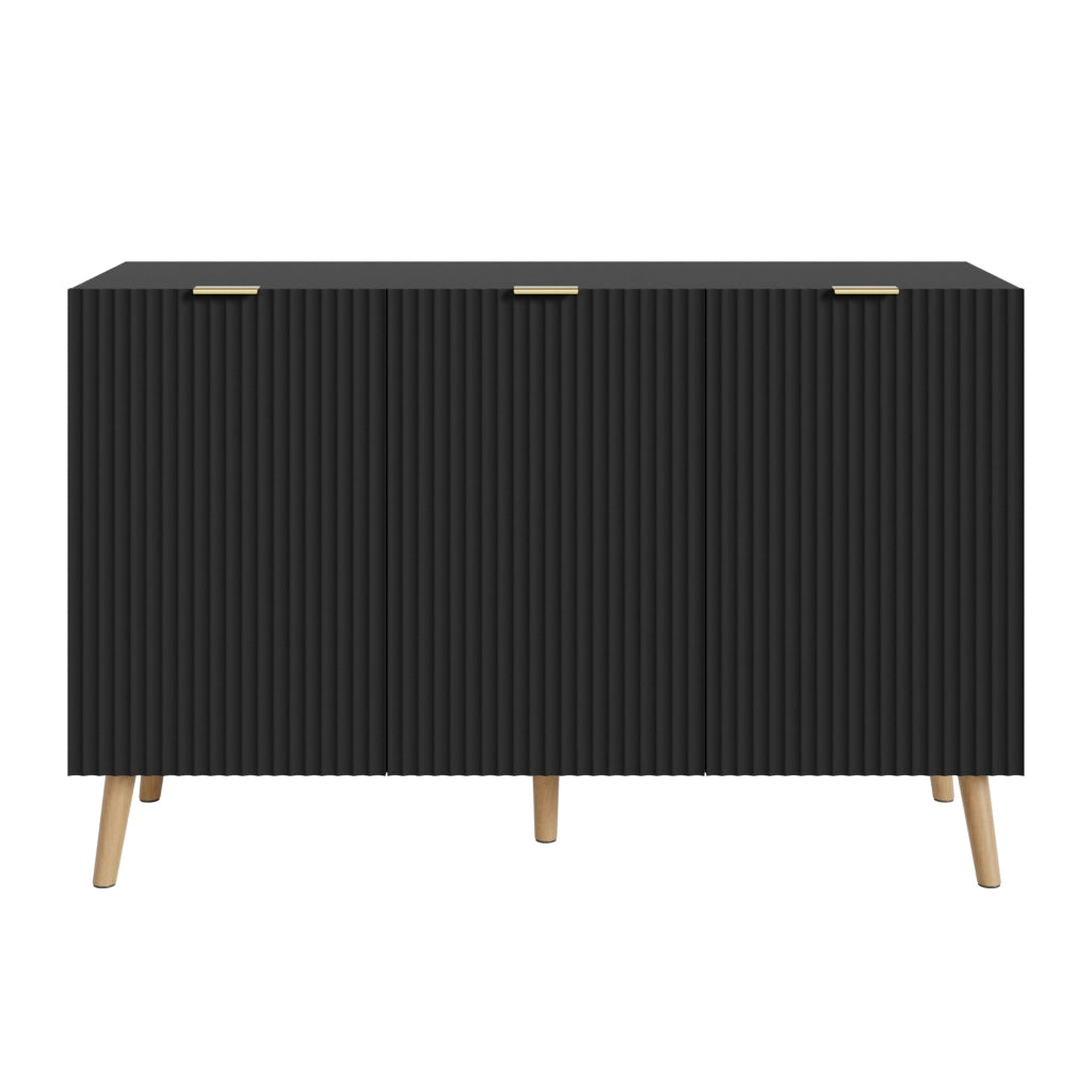 Credenza Nand Madia con 3 Ante Scanalate 120x40x76 cm Nero [en.casa]