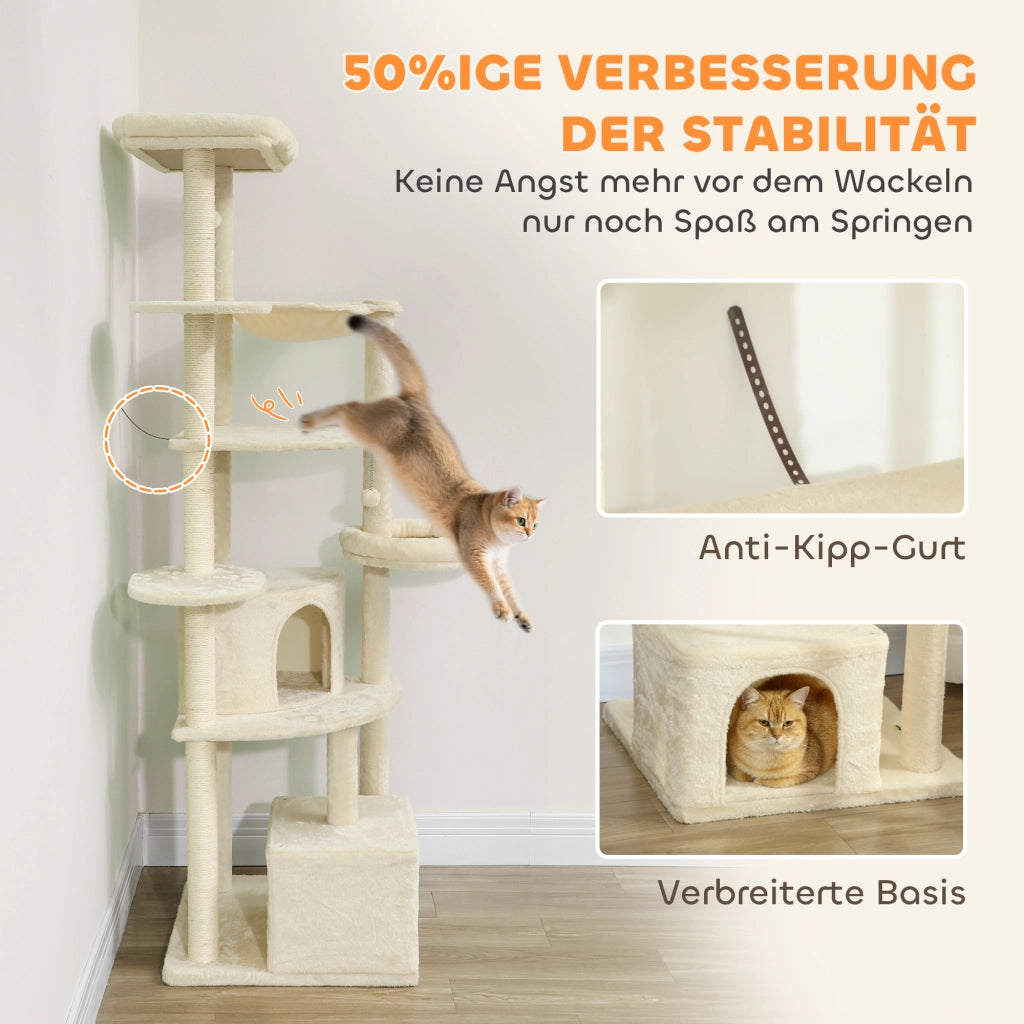 Albero tiragraffi per gatti 2 metri ¨C zephmum ¨C beige, legno, sisal, 2 posti
