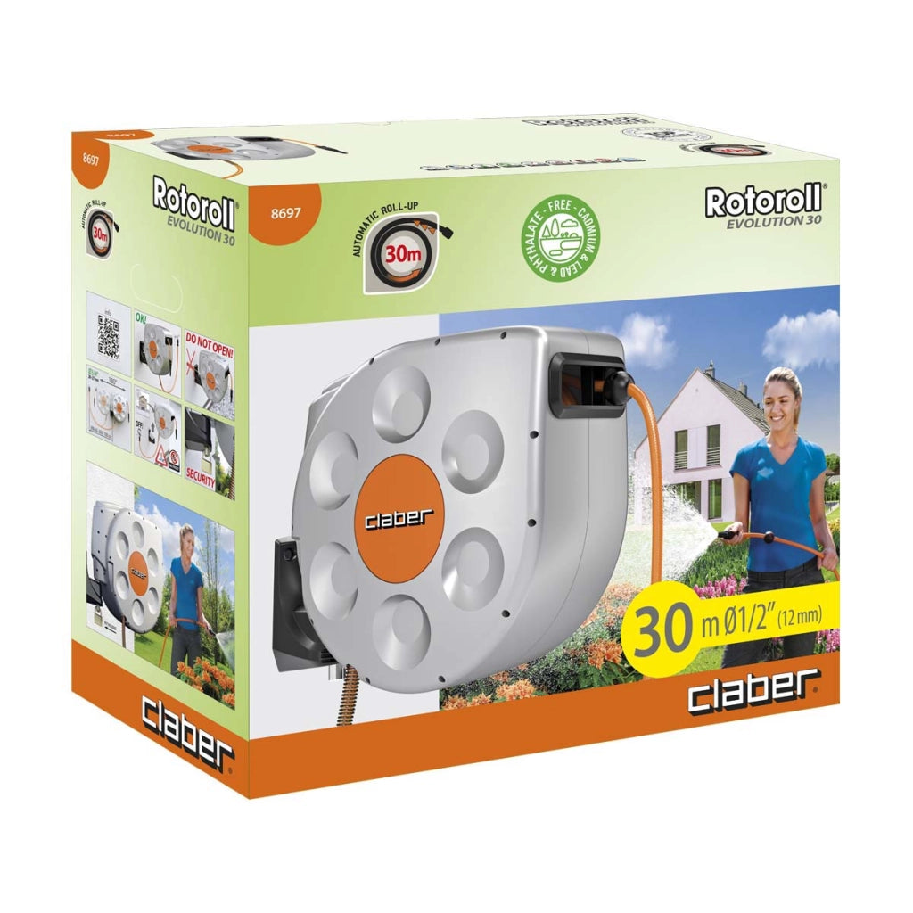 AVVOLGITUBO AUTOMATICO A PARETE ROTOROLL EVO  mt.30  cm.57,5x28x51  kg.14 8697    CLABER