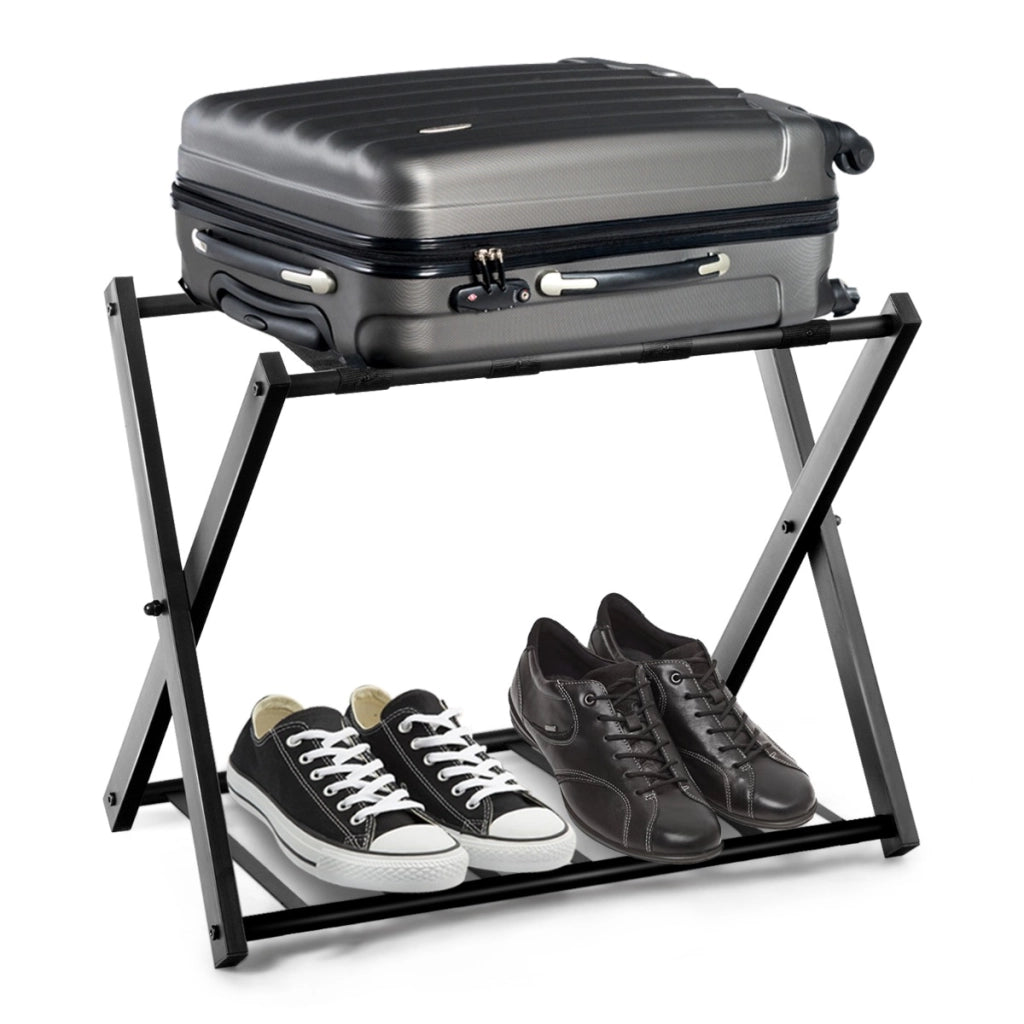Set di 2 Portapacchi e bagagli in ferro con spazio superiore inferiore, Portapacchi pieghevole 68x43x56cm Nero-Attrezzatura da campeggio