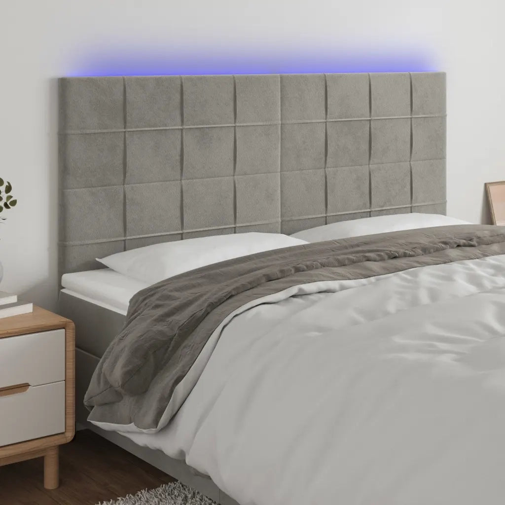 Testiera | Testata a LED Grigio Chiaro 200x5x118/128 cm in Velluto