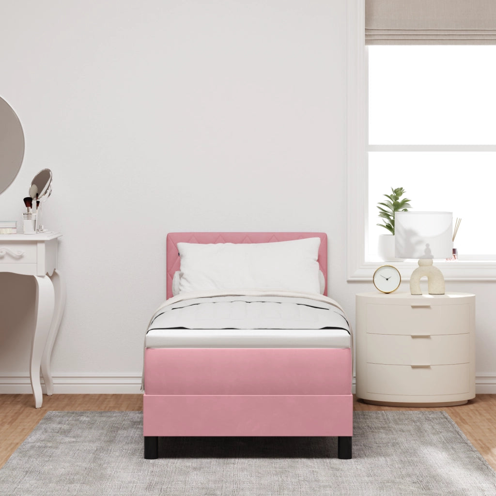 Letto Box Spring con Materasso e LED Rosa 80x200 cm Velluto