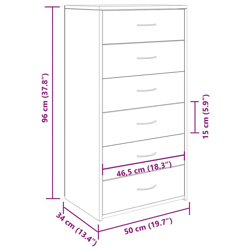 Credenza-Buffet-Armadio da cucina 6 Cassetti Rovere Artigianale 50x34x96cm Truciolato
