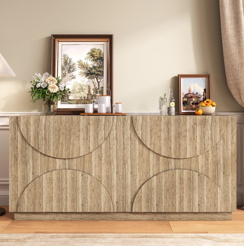 Sideboard da soggiorno 160x40x80 cm in truciolare; colore naturale; con ante e ripiani