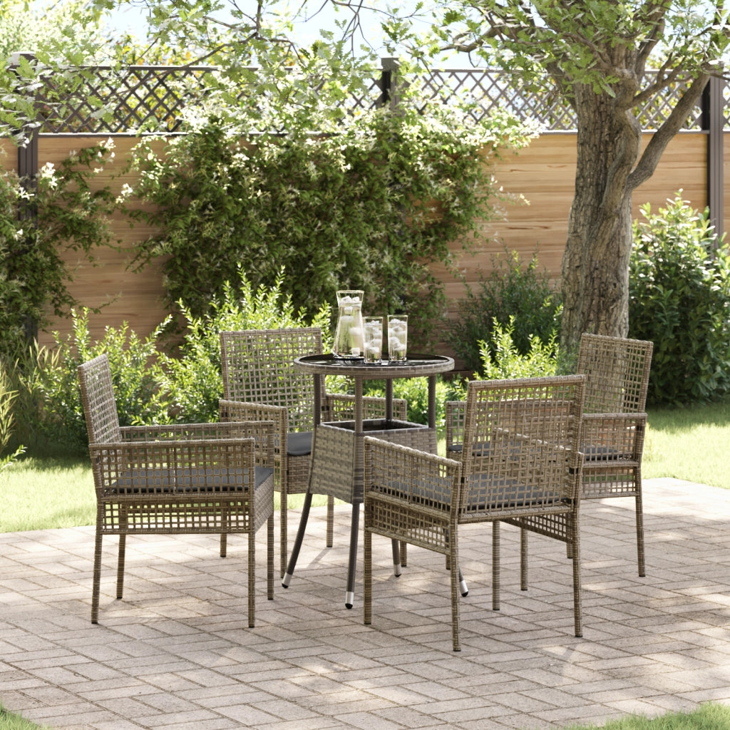 Set da Pranzo da Giardino 5 Pezzi Grigio Polyrattan