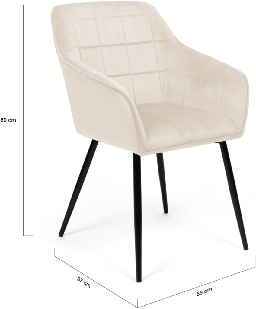 Lote de 2 sillas de comedor MADY de terciopelo beige con reposabrazos