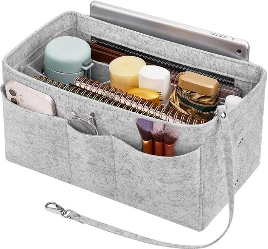Organizzatore per Borse da Donna, Tasorganizer Shopper con Molte Tasche, Borsa Interna per Borse da Donna, Grigio, L