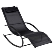 Sedia Relax Basculante Da Esterno Con Poggiatesta Imbottito Poltrona Ergonomica A Dondolo In Textilene Traspirante Per Giardino Piscina Veranda Outdoor 160 x 65 x 90 Cm Nero