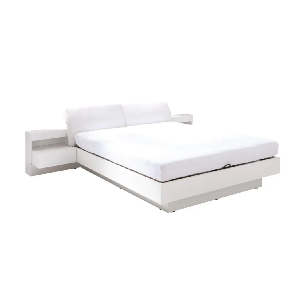 Letto contenitore RENATO 180x200 cm colore bianco con doghe e comodini con LED – 291 x 90 x 236 cm